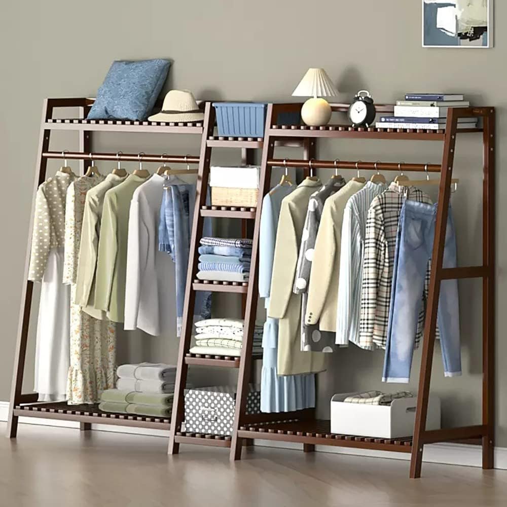 Elegante Appendiabiti Indipendente in bambù con ripiano Superiore, Asta Appendiabiti e vano portascarpe - Organizzatore Guardaroba Aperto per mobili da Camera da Letto, corridoio e Ingresso