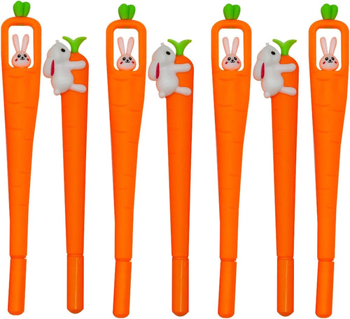 Maydahui 12PCS Cute Easter Bunny Carrot Gel Pens Comfortable Grip Rabbit Carrot Writing Pens Black Ink For Students Teachers Coworkers Shcool Stationery Easter Party Desk Decor