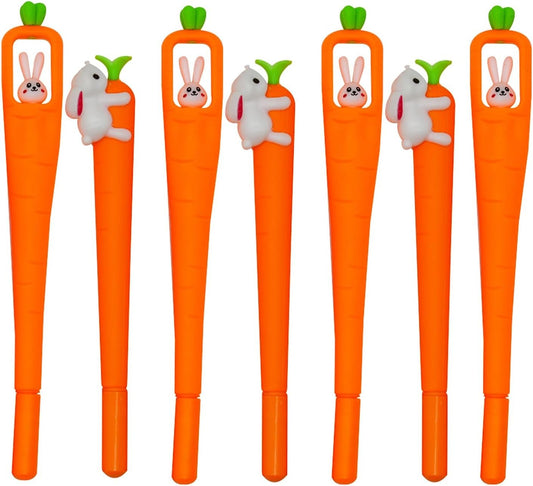 Maydahui 12PCS Cute Easter Bunny Carrot Gel Pens Comfortable Grip Rabbit Carrot Writing Pens Black Ink For Students Teachers Coworkers Shcool Stationery Easter Party Desk Decor
