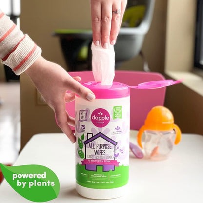 Dapple Baby - All Purpose Cleaning Wipes, Baby Safe, Natural Toy and High Chair Wipes, Plant Based, Sweet Lavender Scented - 75 Count