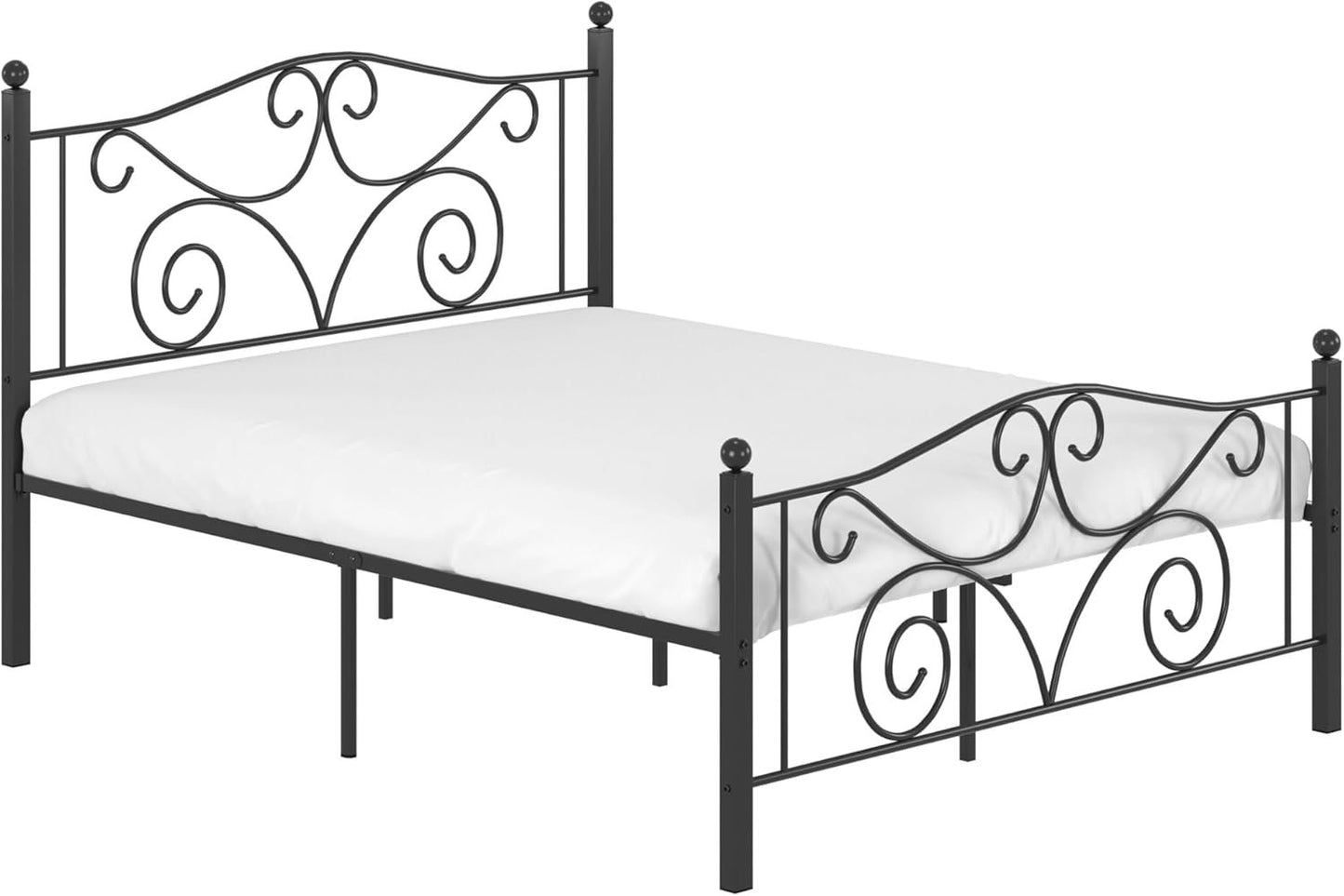 VECELO Queen Size Metal Bed Frame with Headboard and Footboard, Iron Mattress Foundation No Box Spring Needed, Heavy Duty/Easy Set Up, Black