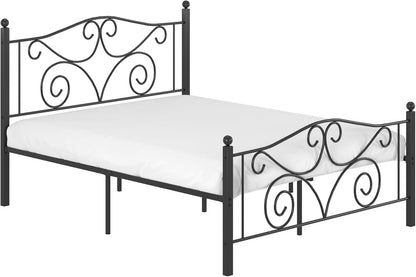 VECELO Queen Size Metal Bed Frame with Headboard and Footboard, Iron Mattress Foundation No Box Spring Needed, Heavy Duty/Easy Set Up, Black