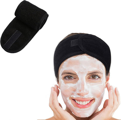1 Piece Adjustable Microfibre Hair Band with Magic Tape, Makeup Sponge Headband for Face and Shower, Hair Band for Women Makeup Spa for Yoga Sport-Black