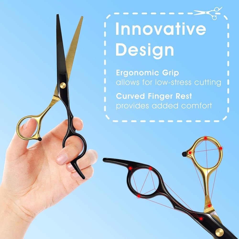 Hairdressing Scissors, Hair Thinning Scissors, Hair Scissors, 14 Professional Stainless Steel Hair, with Barber Cape, Comb and Clip for Men, Women, Children