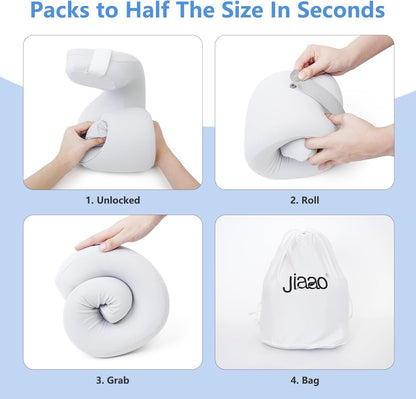 jiaao 2 in 1 Neck Pillow Airplane, Ergonomic Memory Foam Travel Neck Pillow, Travel Essentials with 3D Eye Masks, Earplugs, and Portable Drawstring Bag, U Shape Neck Support for Traveling, Car, Home