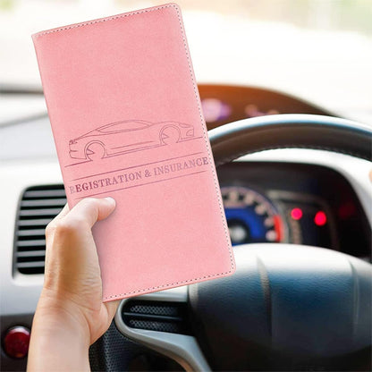 Car Registration and Insurance Card Holder, PU Glove Box Essential Documents Paperwork Driver License Organizer for Car, Wallet Case Auto Vehicle Truck Accessories for Women and Men（Rose Gold）