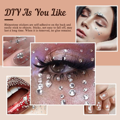 850 Pieces Self Adhesive Rhinestone Gems, Temporary Tattoos Gems Crystals Stickers Make Up for Face Body Eyes, Rhinestone Sticker Festival Accessories Nail Art Decorations (Silver)