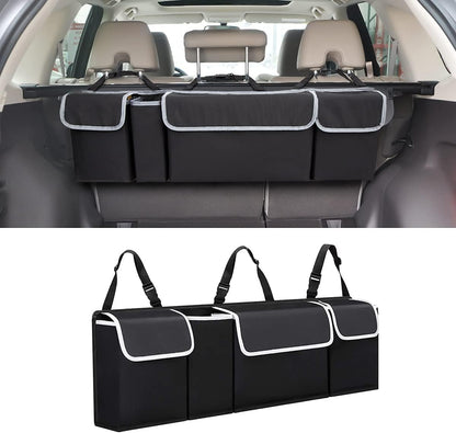 XINLIYA Car Trunk Organizer, Auto Waterproof Sturdy Backseat Hanging Large Storage Collapsible Cargo Bag with Anti-Slip Adjustable Strip&4 Pockets (Organizer Black2)