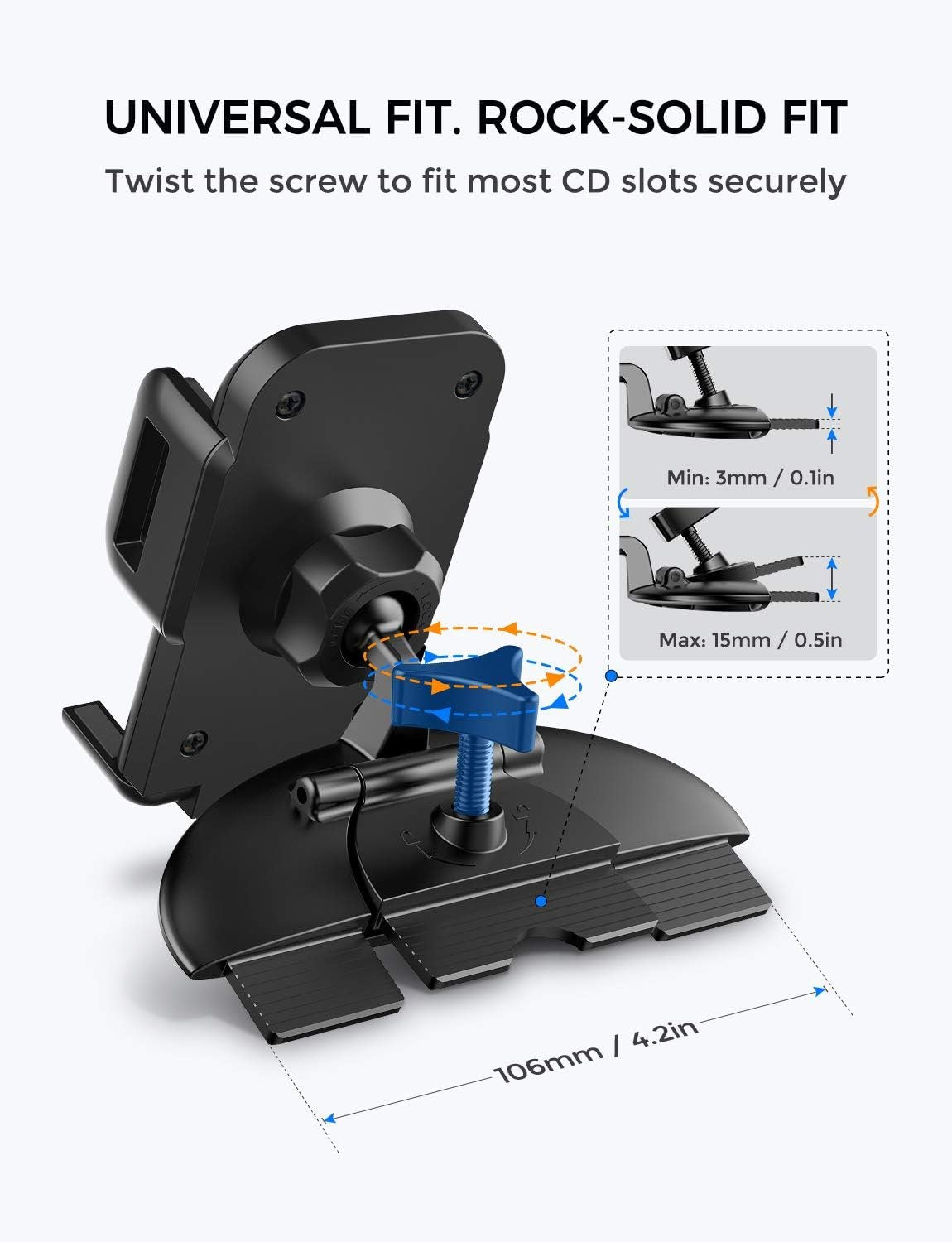 VSSMSSA CD Slot Phone Holder for Car, 360° Rotation CD Slot Car Phone Mount, Easy One Touch CD Slot Cell Phone Holder Compatible with iPhone, Samsung, LG, Moto, Huawei, Nokia, and Other Smartphone