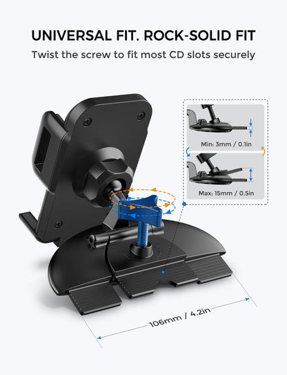 VSSMSSA CD Slot Phone Holder for Car, 360° Rotation CD Slot Car Phone Mount, Easy One Touch CD Slot Cell Phone Holder Compatible with iPhone, Samsung, LG, Moto, Huawei, Nokia, and Other Smartphone