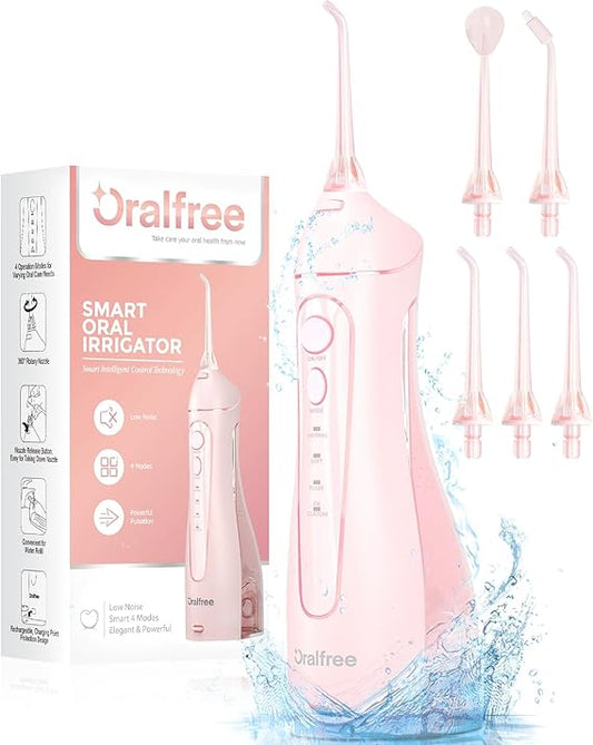 Oralfree Water flosser Teeth Picks - Dental Braces Cordless Oral Irrigator Portable Rechargeable Travel Irrigation Cleaner IPX7 Waterproof Electric Professional Flossing Teeth Cleaning for Home