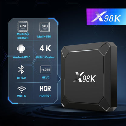 Android 13.0 TV Box, LEFFOT X98K Smart 4K Ultra HD Streaming Device for TV with HDR10+, Rockchip RK3528A Quad-Core ARM Cortex-A53, 4GB RAM 32GB ROM, Dual-Band WiFi 6, BT5.0