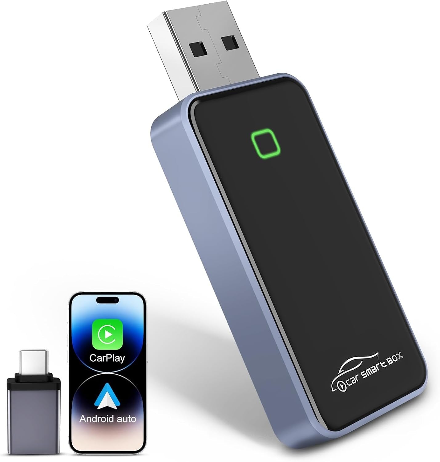 2-in-1 Wireless CarPlay Adapter for iPhone & Android - Bluetooth 5.4 & Dual-Band WiFi - Plug & Play - Stable -20°C Cold Weather Performance - Zero Delay Steering Wheel Control with USB-C Adapter