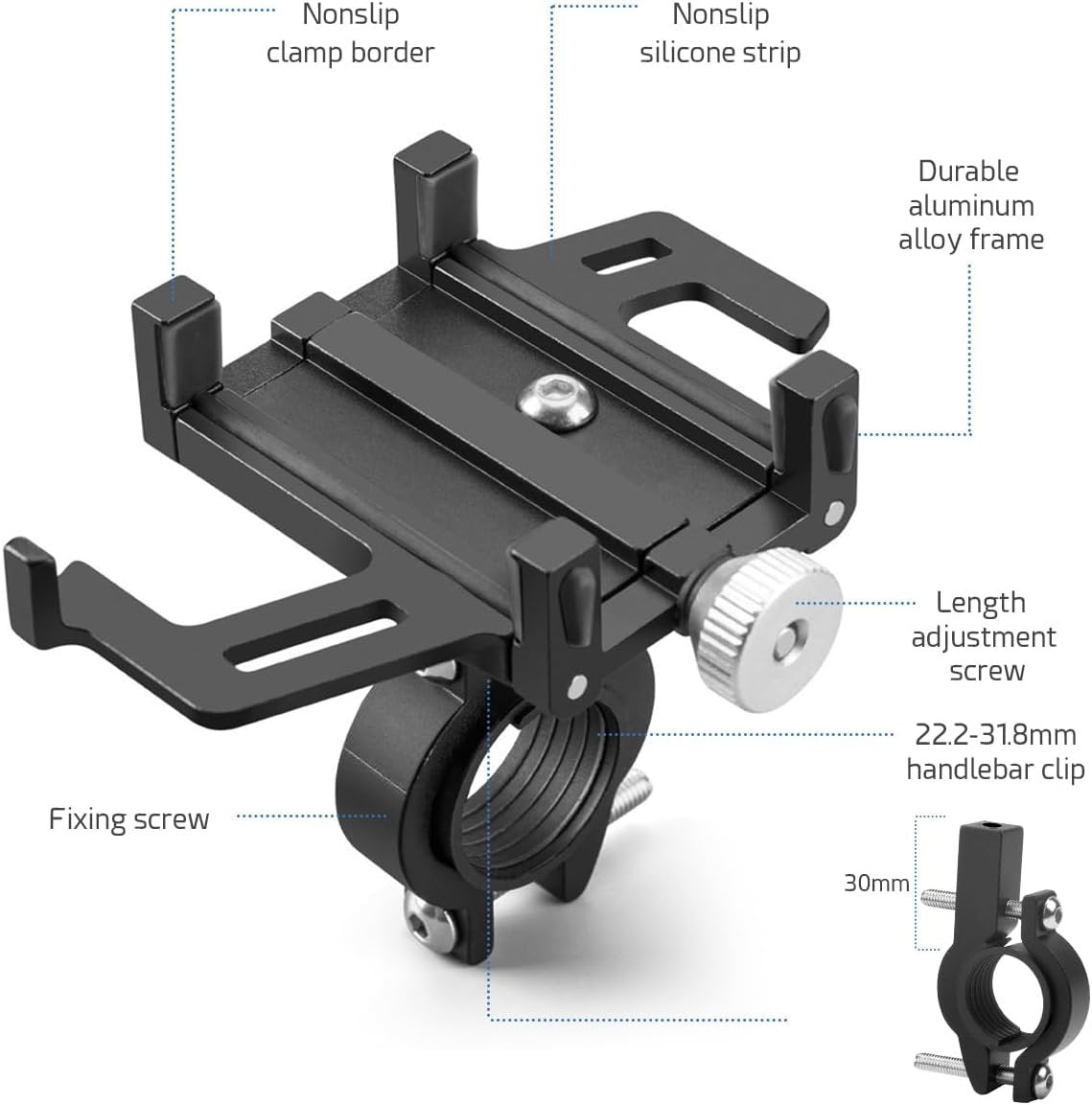 CIXMUS Bike Phone Holder Aluminum Universal Motorcycle Phone Holder for 3.5-6.5 inch Smartphone Mobile Phone Holder - Stable and Durable