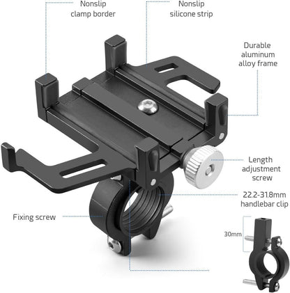 CIXMUS Bike Phone Holder Aluminum Universal Motorcycle Phone Holder for 3.5-6.5 inch Smartphone Mobile Phone Holder - Stable and Durable