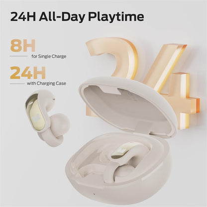 Monster Open Ear AC228 Wireless Headphones, Clip-On Earbuds, Adaptive Comfort, Immersive Audio, Bluetooth 6.0 Open Ear Earbuds with ENC Clear Call, 30H Playtime, IPX5 Water Resistant for Sport, White