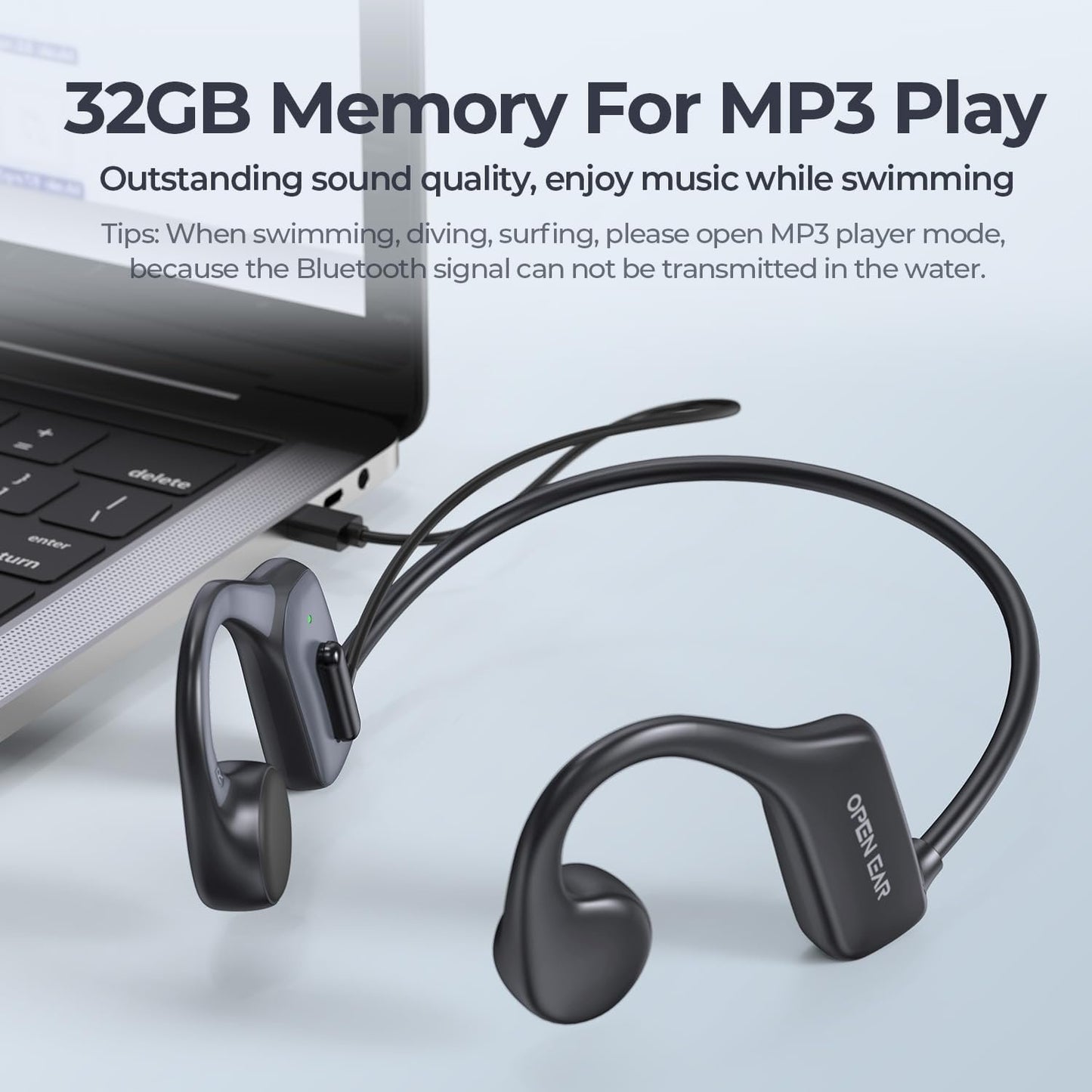 Bone Conduction Headphones Swimming Headphones, IP68 Waterproof Wireless Headset Bluetooth v5.3, Built-in 32G with MP3 Player, Open Ear Sports Earphones for Swimming, Sports, Running