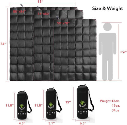 4Monster Down Camping Blanket - Outdoor Travel Quilt Puffy 650 Fill, Packable, Lightweight,Wind & Waterproof | Ideal for Stadium, Backpacking, Camping, Travel, Picnics, Beach and Hiking