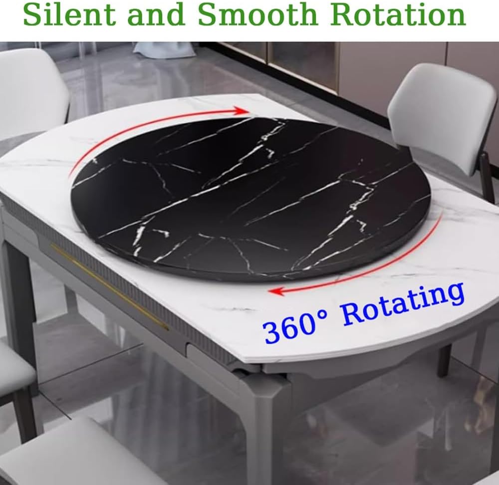 SKSPGPKTACA 20" 30" 36" 40" 50" Large Rotating Serving Tray Wooden Turntable for Dining Table, Table Top Lazy Susan Turntable, Round Rotating Tray Easy to Share Food(Black Marble,60cm/24in)