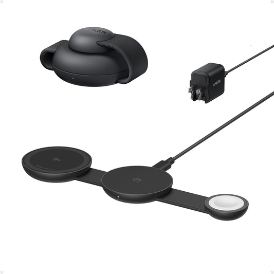 Anker Magsafe Charger Compatible, Anker MagGo 3 in 1 Ultra Foldable Wireless Charger Pad, Qi2 Certified Fast Charging Station For Travel, For iPhone 15/14/13 series, AirPods, Apple Watch S9, 40W USB C