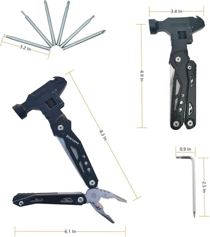 Tosconve Wrench Multitool Hammer, Multi Tool Hammer Pliers Wrench Knife with Screwdriver Wire Cutters Bottle Opener, Multi Purpose Multitool for Outdoor Camping Emergency Survival, Gifts for Men