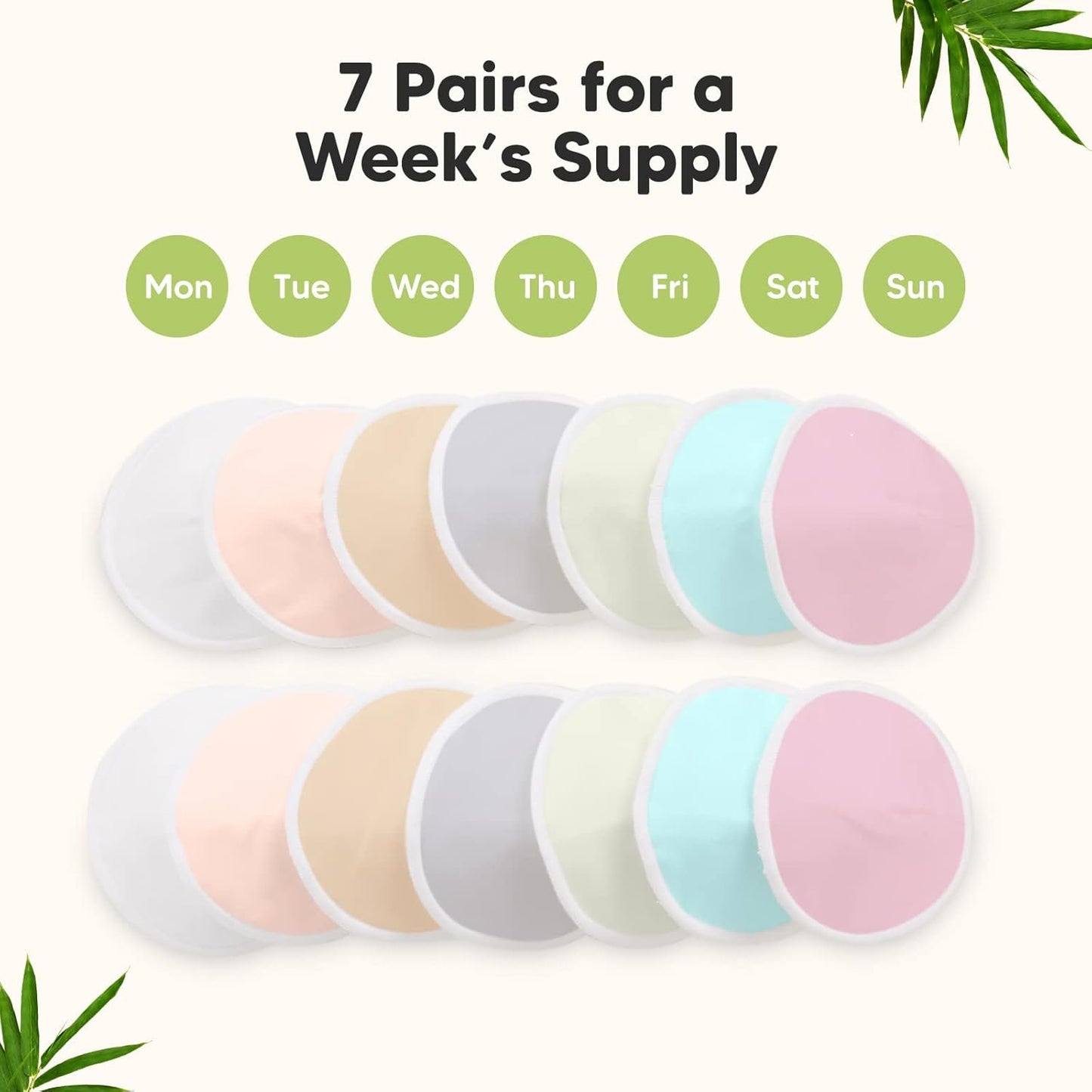 14-Pack Organic Bamboo Nursing Pads - Reusable Breast Pads for Breastfeeding, Nipple Pads, Washable Nursing Pad, Breastfeeding Pads for Leaking, Breast Milk Pads, Bra Pads (Pastel Touch, Large 12cm)