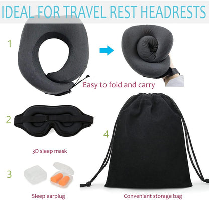Travel Pillow 100% Pure Memory Foam Neck Pillow, Pillows for Sleeping, Car and Airplane Travel Essentials, Travel Kit with 3D Contoured Eye Masks, Earplugs and Luxury Luxury Bag (Grey)
