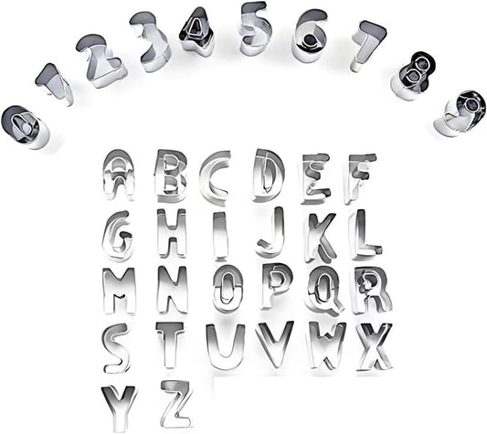 Mini Letter and Number Cookie Cutter Set, Stainless Steel Letter and Number Cookie molds for Baking, Fruit, Fudge Cookies, Cakes and Holiday Themed Parties (36 Pieces)