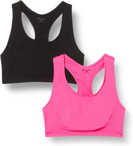 Champion Athletic C-Tech Quick Dry Metallic Small Logo Pack Medium Support Sports Bra (Pack of 2) for Women