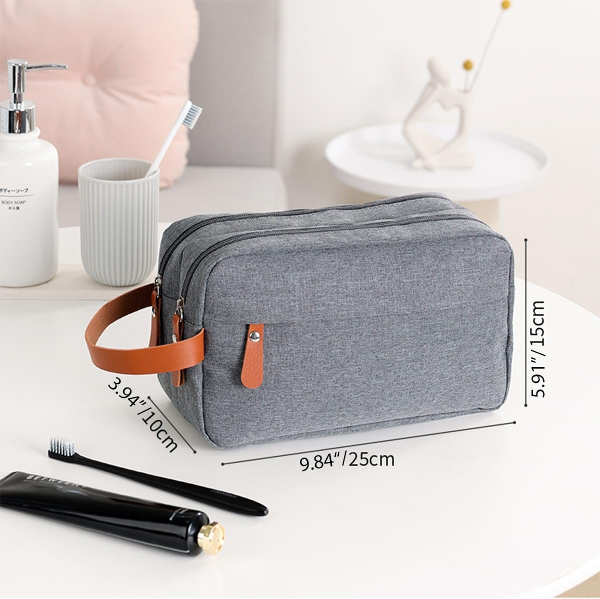 Kallsi Toiletry Bag for Men and Women, Portable Travel Shaving Dopp Kit Water-Resistant Storage Bag, Organizer Cosmetic Bags for Accessories, Grey
