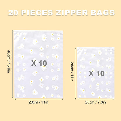 KEYRI 20 Pieces Clothes Bags Travel Zip Bag Waterproof Travel Multifunction Organizer Bags Transparent Resealable Bags for Clothes Underwear Shoes Cosmetic (Floral)