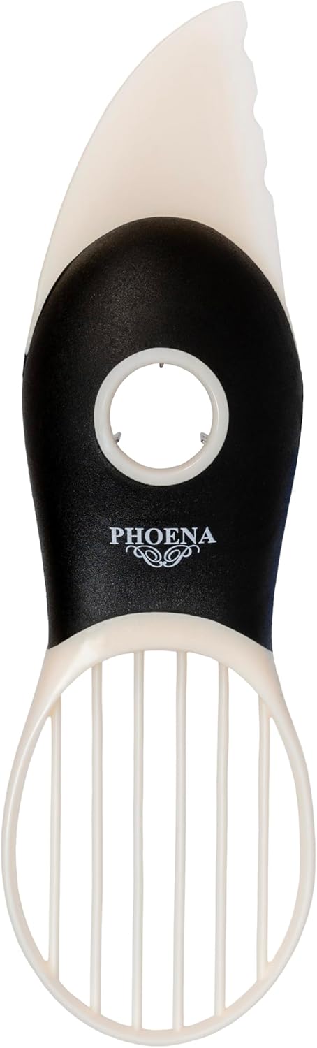 PHOENA Avocado Tool Fruit Slicer Pitter 3 in 1 White & Black Kitchen Gadget Tool Comfortable to Grip Core Remover Food Safe Fruit & Vegetable