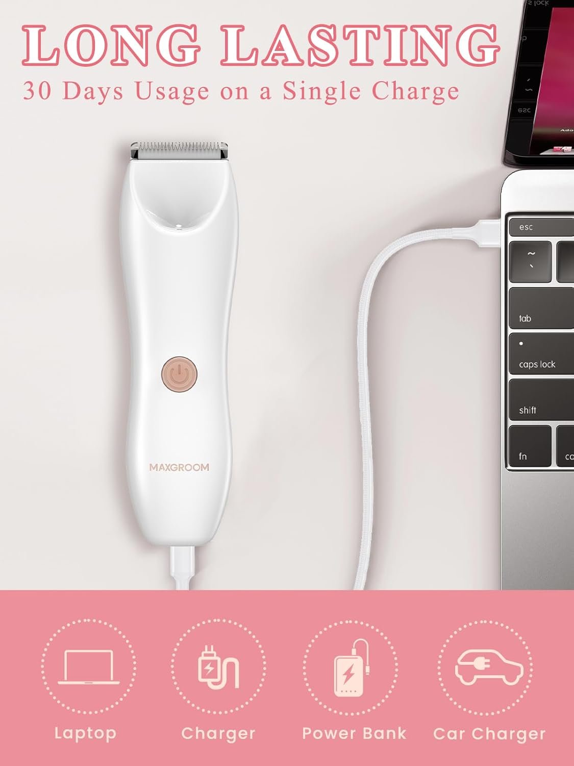 Bikini Trimmer for Women, Maxgroom Waterproof Electric Body Groomer & Pubic Hair Razor, Ceramic Blades for Intimate Grooming & DIY Styling, Women's Hygiene Shaver