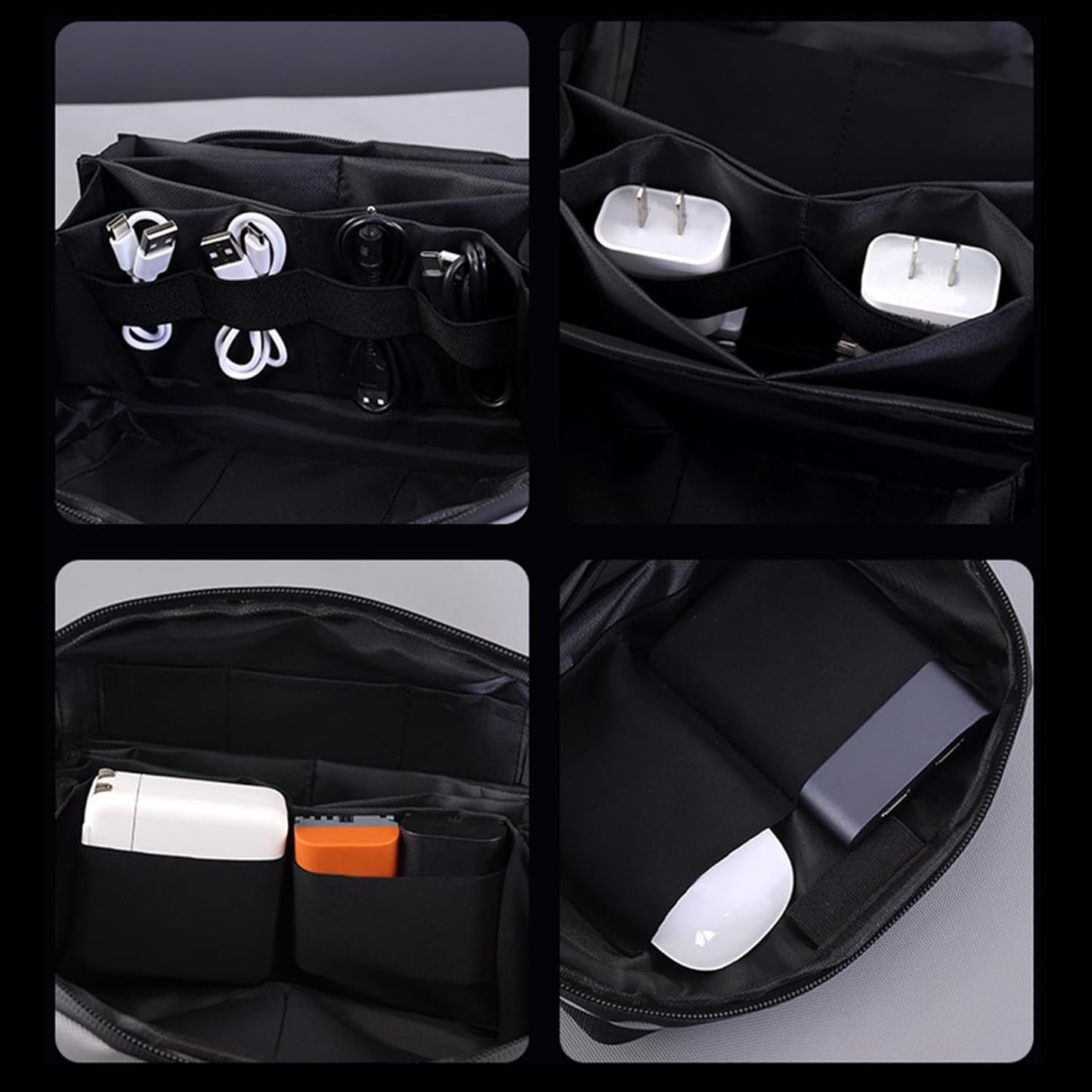 Cable Storage Bag | Charger Organizer Travel Case | Shock Absorbing Lined Zippered Tech Bag for Business Trips, Work, Airplanes, Portable, black, 説明を参照してください, See Description