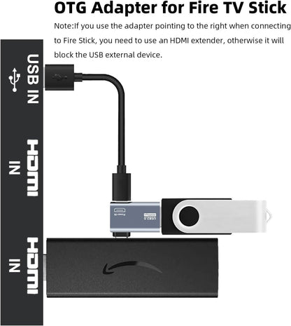 AreMe 2 Pack OTG Cable Adapter for Fire TV Stick 4K, 90 Degree Left and Right Angle Powered Micro USB to USB OTG Adapter for Android Phone Tablet and More Host Devices with Micro USB (Grey)