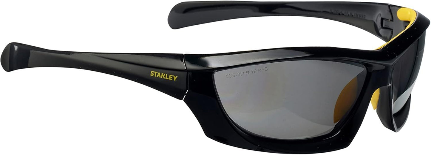Stanley Full Frame Tinted Safety Glasses - Outdoor Smoky Lens High UV Protection Glasses - Safety Sunglasses with Black Frames and Padded Brow Guard - Rubber Tipped No-Slip Design - SY180-2D