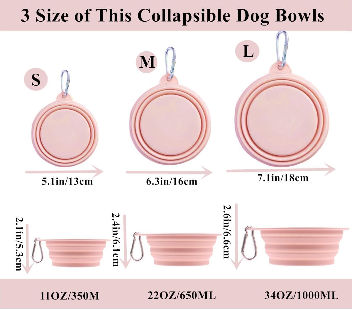 Collapsible Dog Bowls for Travel 2 Pack Dog Portable Water Bowl for Dogs Cats Foldable Feeding Watering Dish for Pets Walking Camping Parking with 2 Carabiners