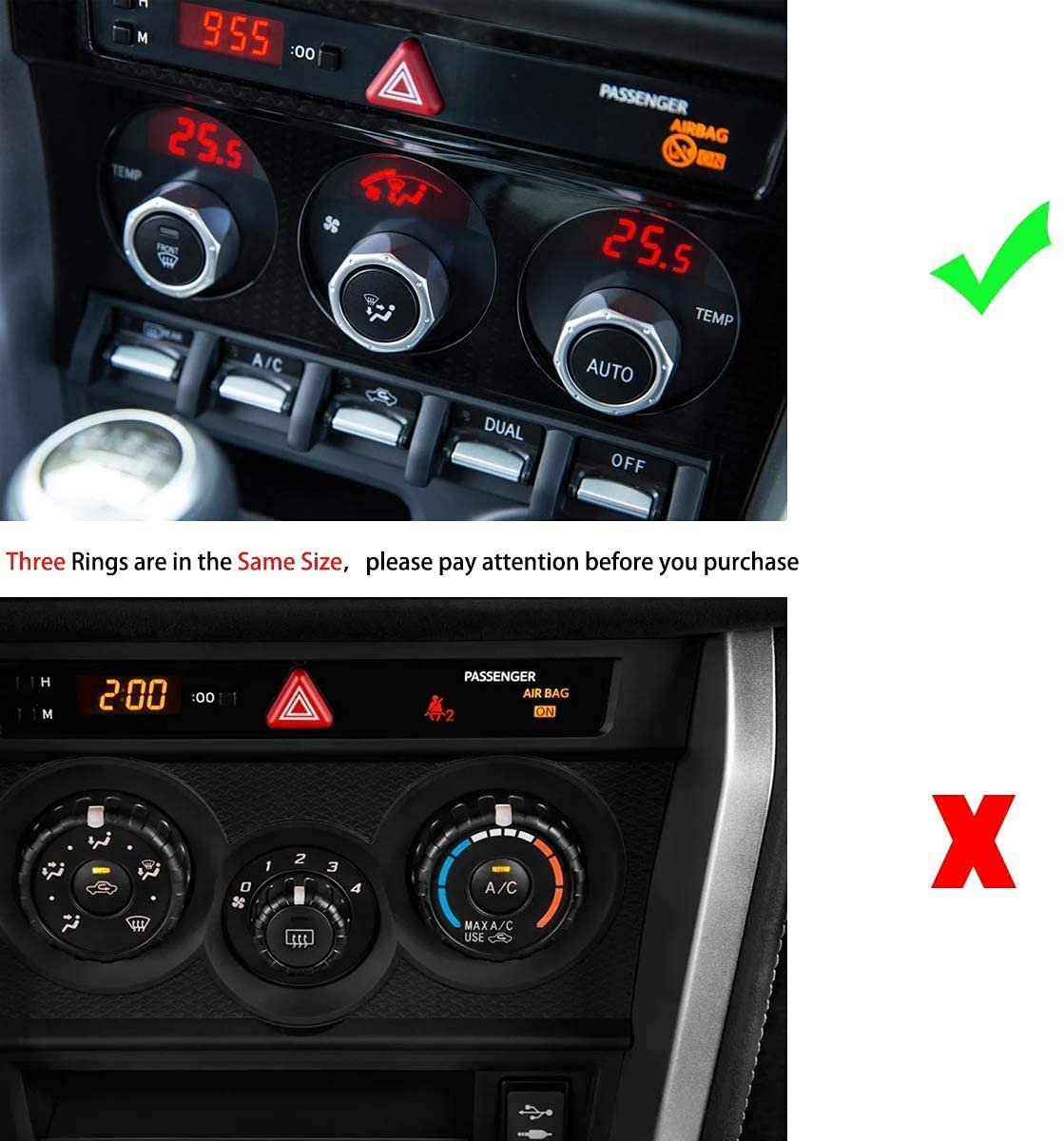 3PCS Air Conditioning Button Cover Decoration Twist Switch Ring Trim Fit for Subaru BRZ Toyota 86 FR-S GT86 FT86 2013-2022 Interior Accessories