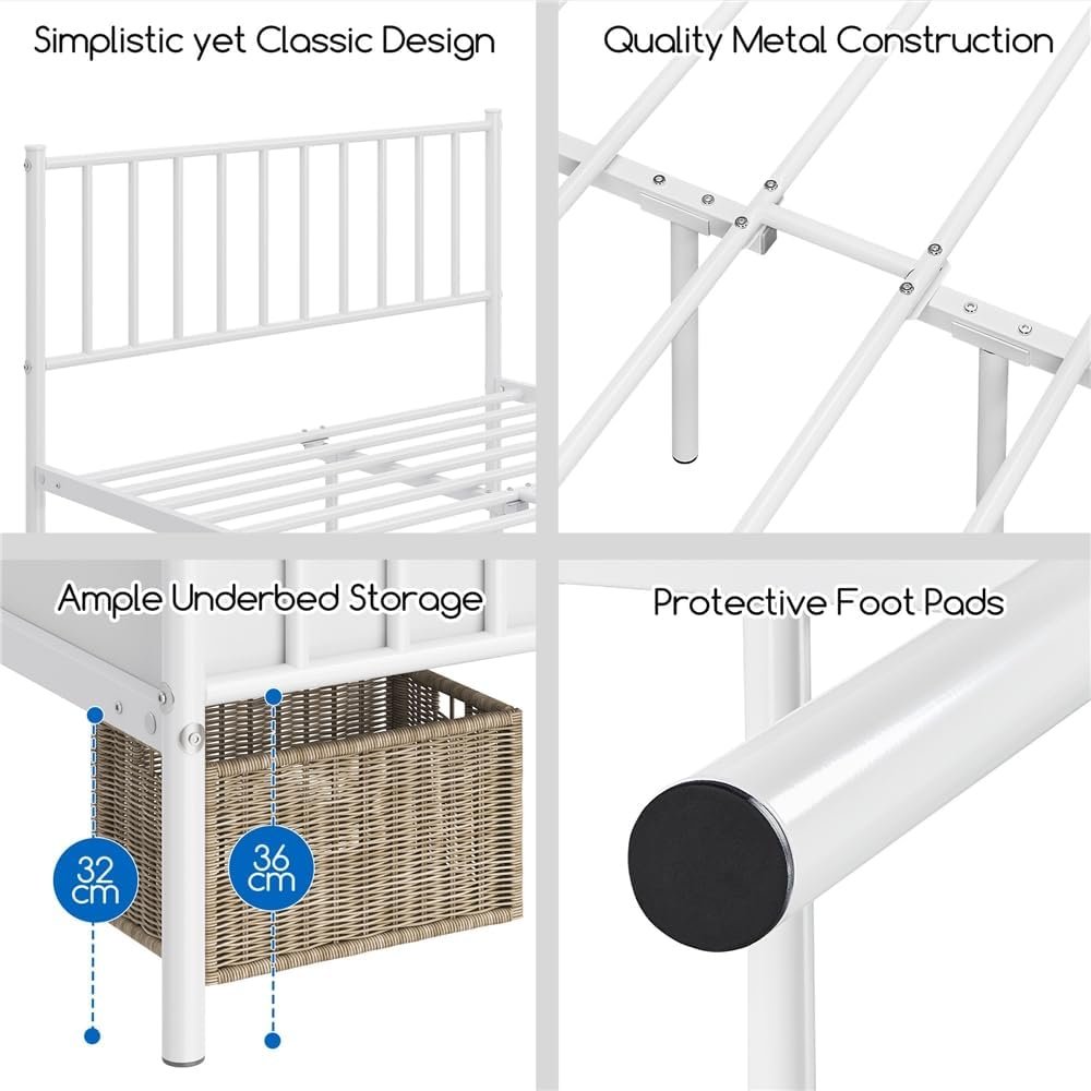 FullFurnique Metal Full Bed Frame, White Platform Bed Frame with Iron-Art Headboard and Footboard, Under Bed Storage, No Box Spring Needed, Steel Slat Support