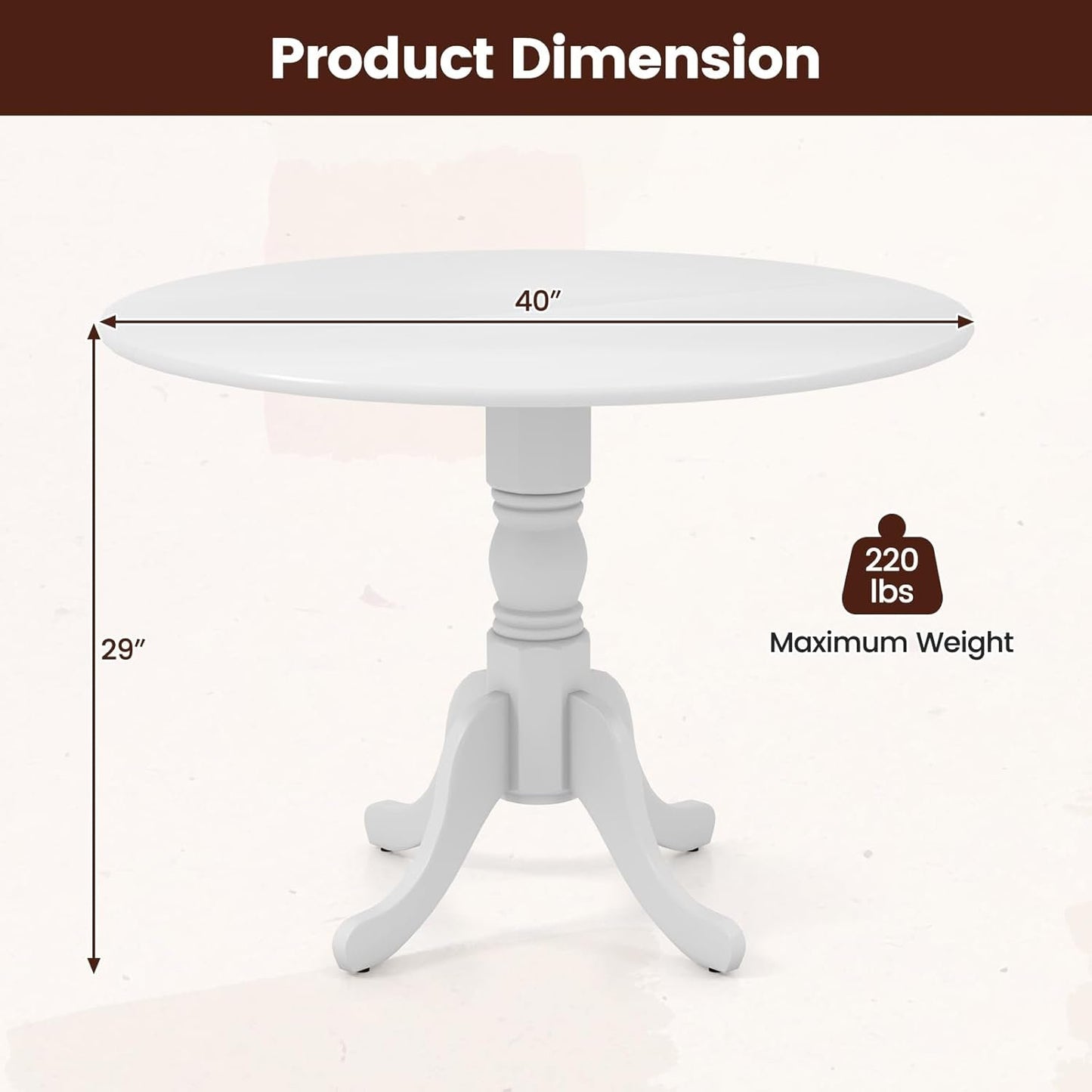 SILKYDRY 39-inch Round Dining Table, Mid Century Modern Kitchen Table with Circle Tabletop & Curved Trestle Legs, Pedestal Dinette for 4, Suitable for Leisure Café Bistro (White)