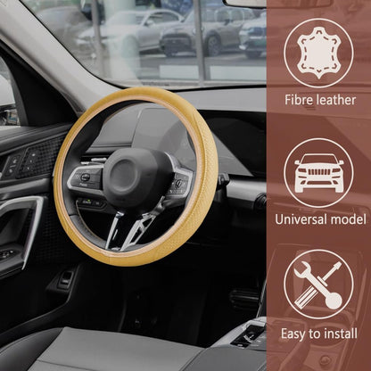 deemars Car Steering Wheel Cover, 15 Inch Universal Microfiber Leather Car Steering Wheel Cover, Car Interior Accessories for Men and Women (Beige)