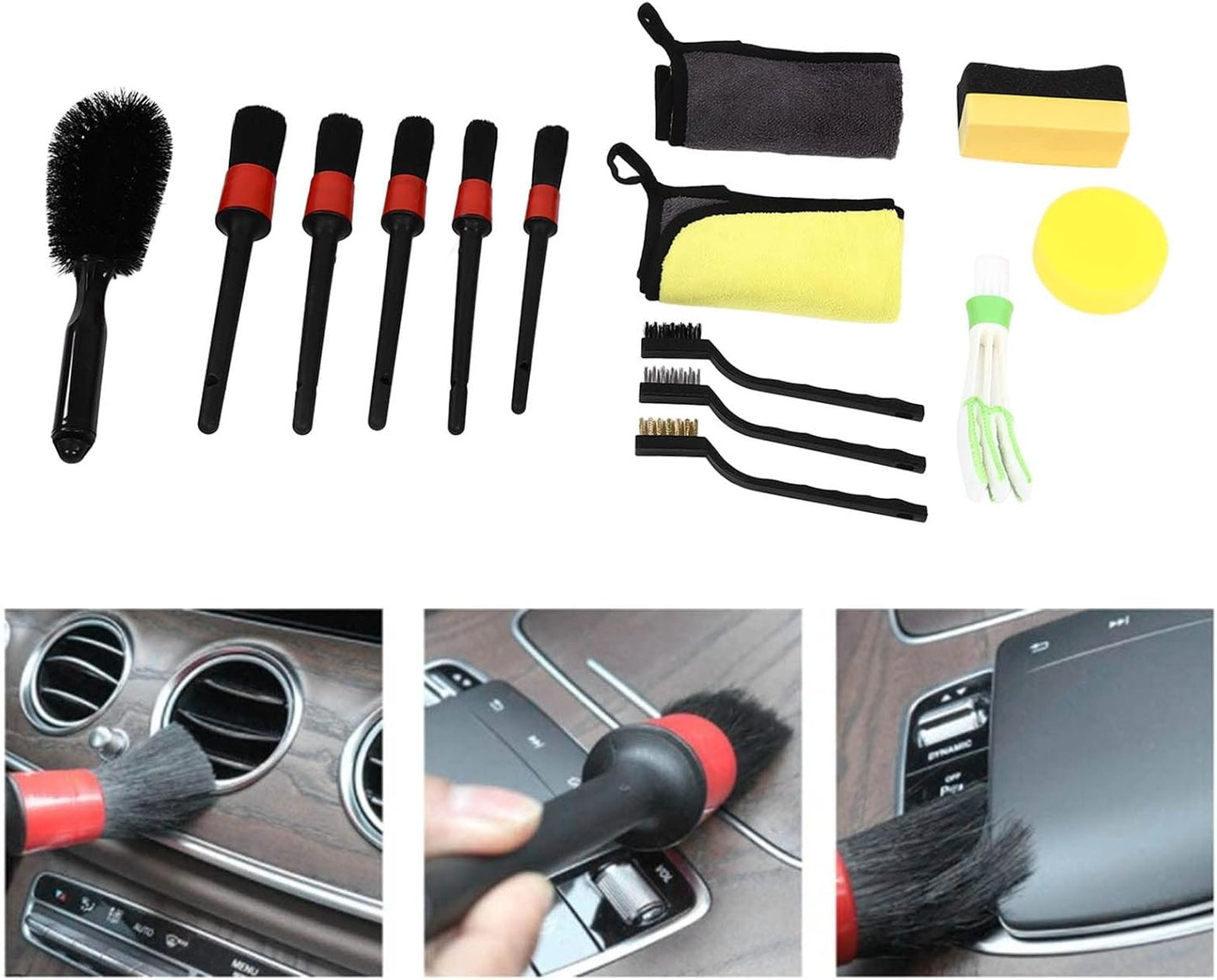 14pcs Car Detailing Brush Auto Detail Cleaning Tool Set Kit for Interior Exterior