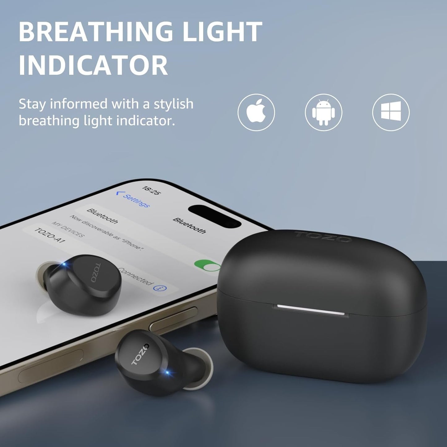 TOZO New Version A1 Wireless Earbuds Bluetooth 5.3 in Ear Light-Weight Headphones Built-in Mic Calls IPX5 Waterproof,Immersive Premium Sound Connection Headset with Charging Case,32 Preset EQs via APP