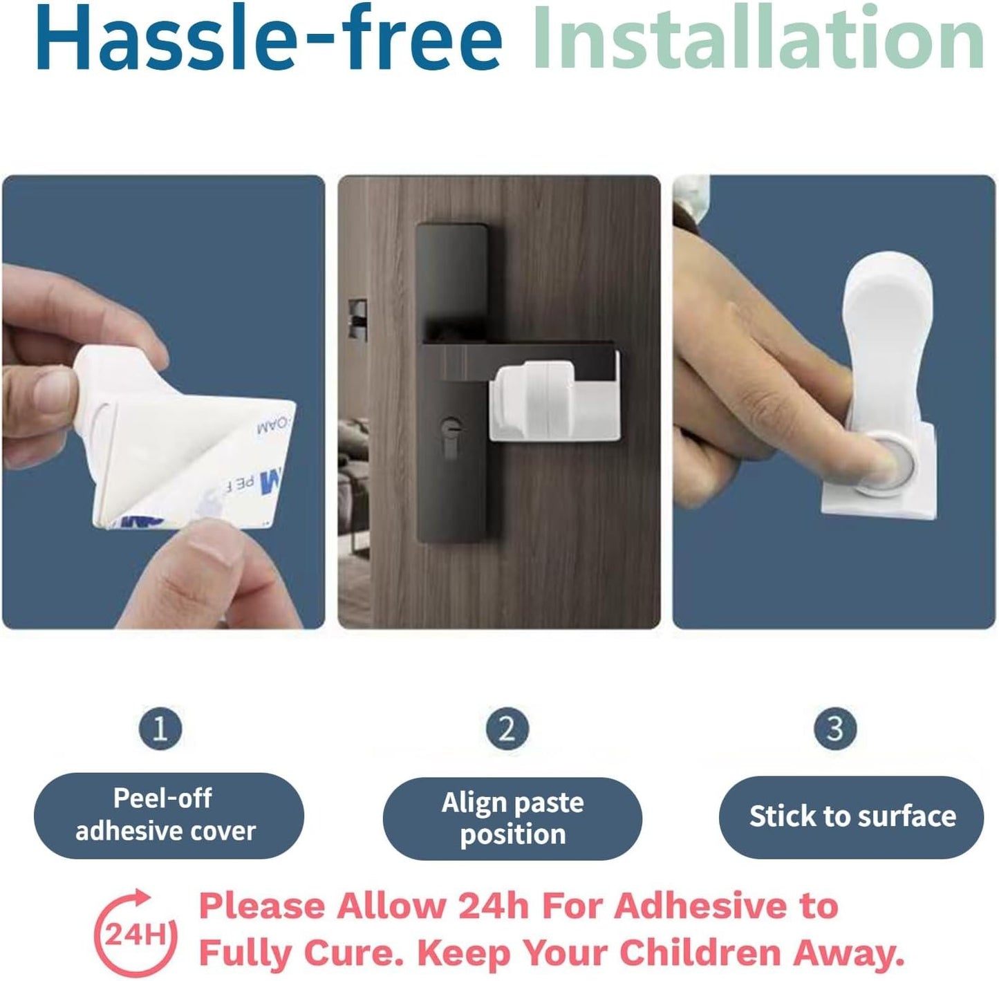 Leyatry Child Safety Locks for Doors. Baby Proof Door Handle Lever, Toddler Lever Locks,3M Adhesive no Tools Need or Drill (White, 4 Pack)
