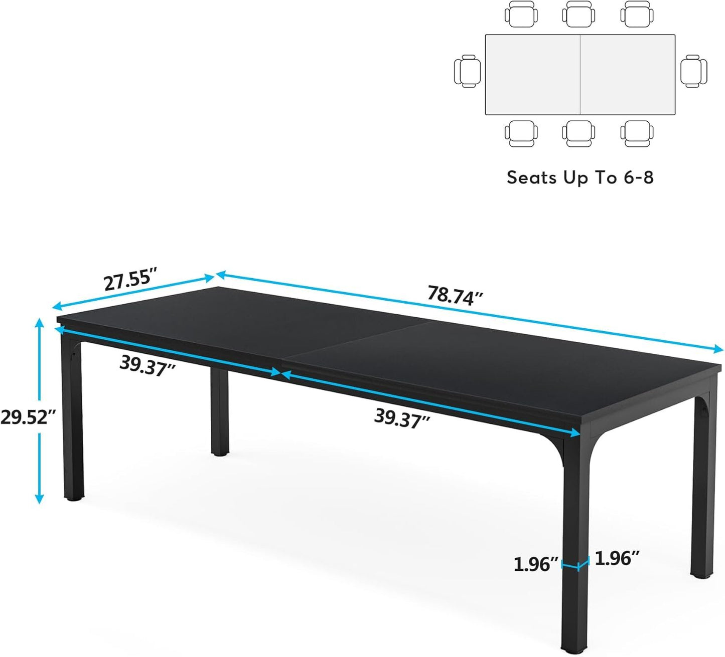 Tribesigns Dining Table for 6-8 Person, 78 inch Long Rectangular Kitchen Dining Table for Living Room and Dining Room, 78.7 x 27.5 x 29.5 Inches(Only Table)
