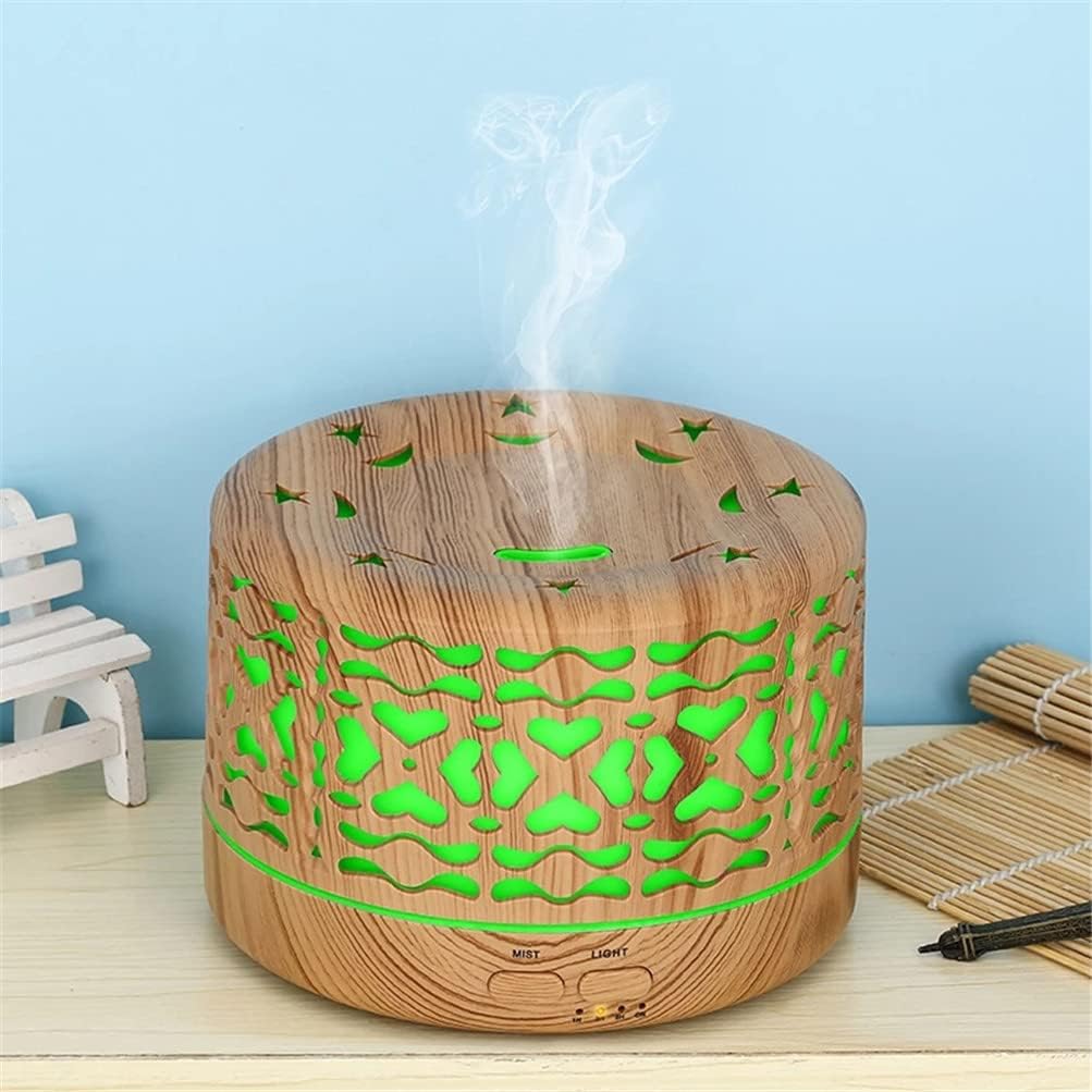 SARE HOME Aroma Essential Oil Diffuser 500ML Air Humidifier Wood Grain Aromatherapy Ultrasonic Cool Mister with And Remote Control 7 Color LED Light (A)