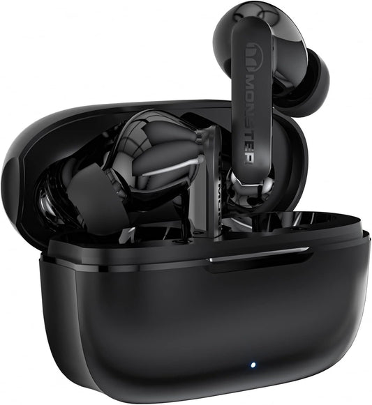Monster N-Lite Clear Talk Wireless Earbuds Bluetooth 5.3 Headphones with CVC 8.0 Noise Reduction, IPX8 Waterproof, 60H Playtime, Fast Charging for Sport, Small, Ash Black