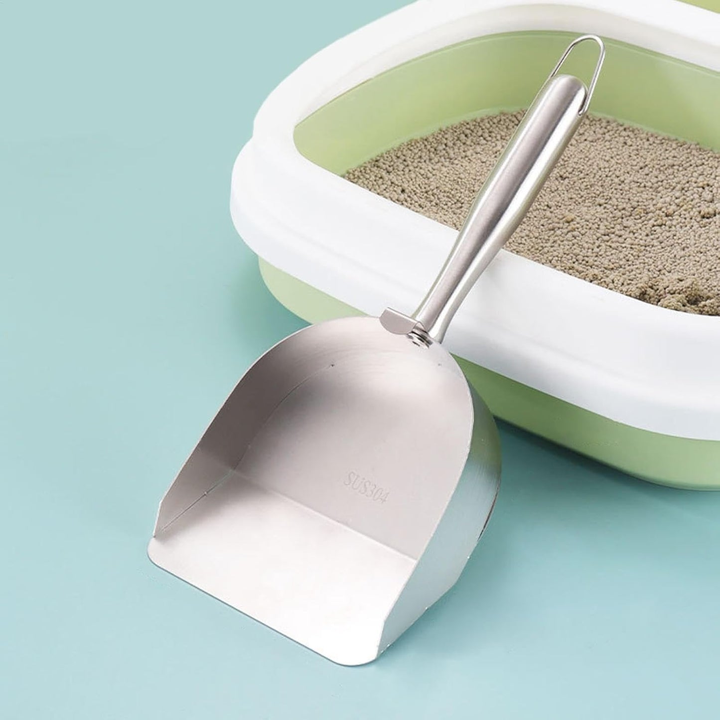 Wrohto Cat Litter Scoop, Stainless Steel Cat Scooper for Litter Box, Sturdy Hollow Sand Sifter, Ergonomic Non-Slip Handle, Easy Waste Removal, Essential Pet Cleaning Tool for Kittens And Cats