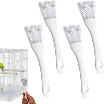 Chaofatchoy 4PCS Bird Cage Cleaner Brush Set - 2-in-1 Long Handle Poop Remover & Scoop for Parrot, Kennel, Aviary Cleaning - Essential Bird Cage Accessories Maintenance Kit