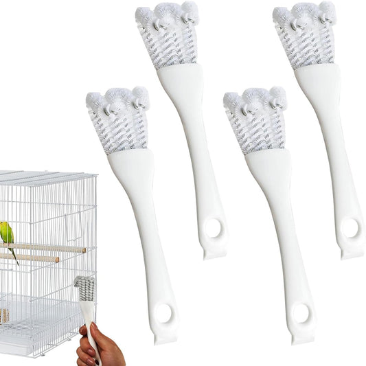 Chaofatchoy 4PCS Bird Cage Cleaner Brush Set - 2-in-1 Long Handle Poop Remover & Scoop for Parrot, Kennel, Aviary Cleaning - Essential Bird Cage Accessories Maintenance Kit